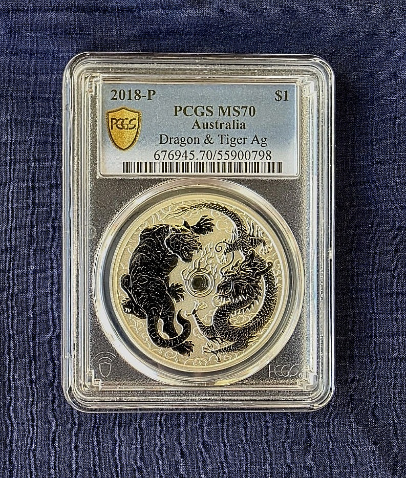 2018 AUSTRALIA 1 oz. SILVER DRAGON &  TIGER MS 70
