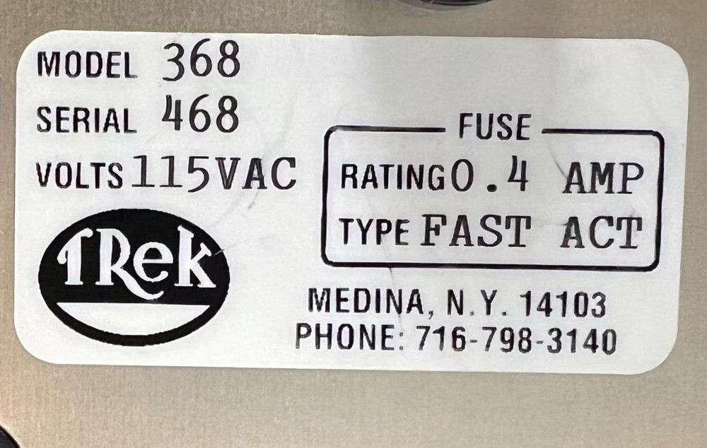 Trek 368 Electrostatic Voltmeter 0 to +/- 2000 VDC Range 115 VAC