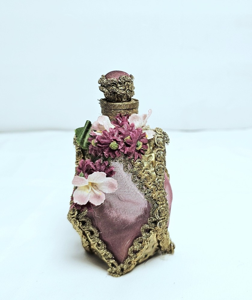 Vintage Fabric Covered Perfume Bottle Shabby Chic