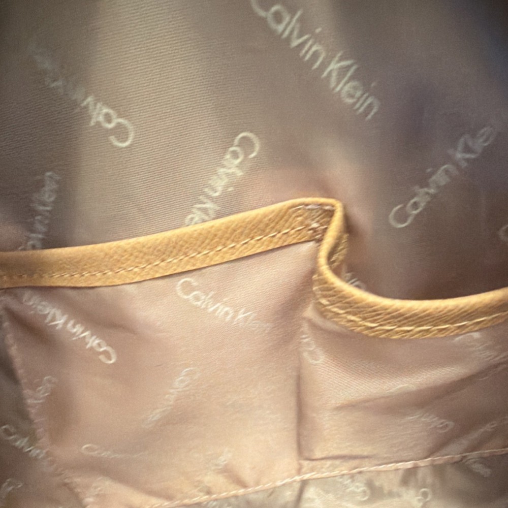 Calvin Klein Logo Print Brown Polyester Duffle Bag Adjustable Straps