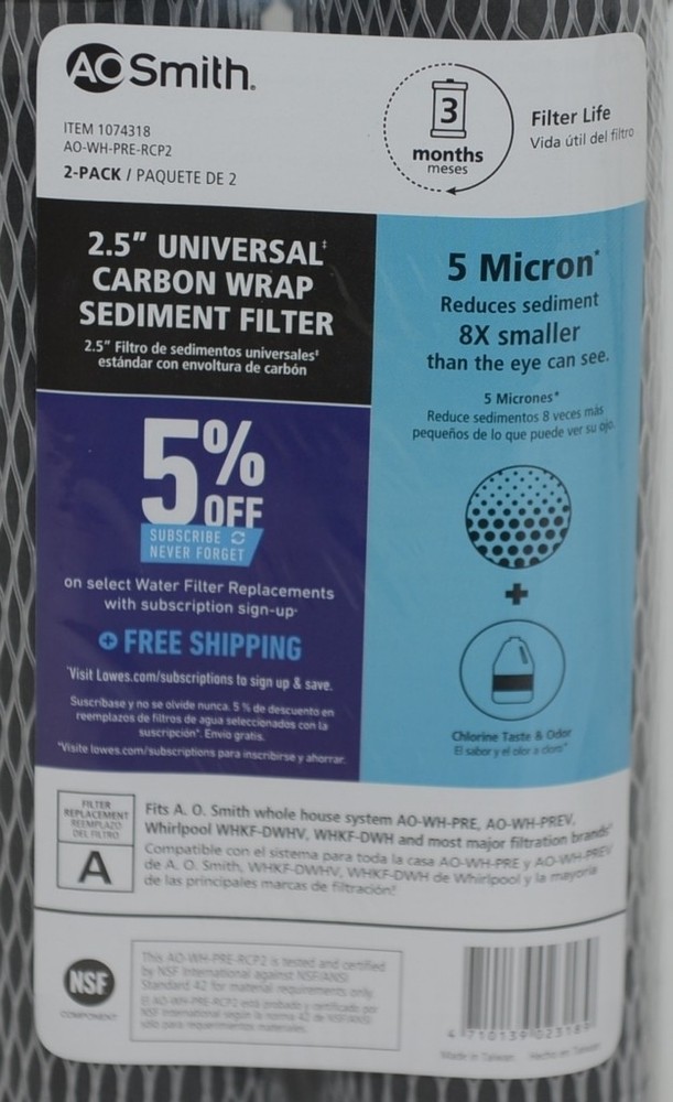 AO Smith AO WH PRE RCP2 2.5 Inch Universal Carbon Wrap Sediment Filter