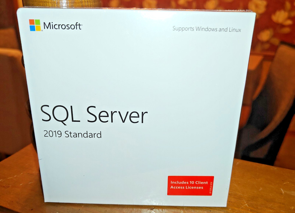 SQL Server 2019 Standard - 16 Core Full Box License, 10 User CALs (New Sealed)