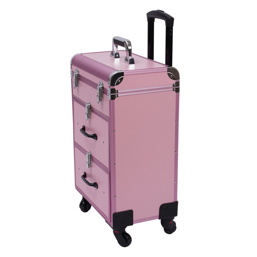 Rolling Makeup Train Case with Drawers Professional Cosmetics Storage Organizer