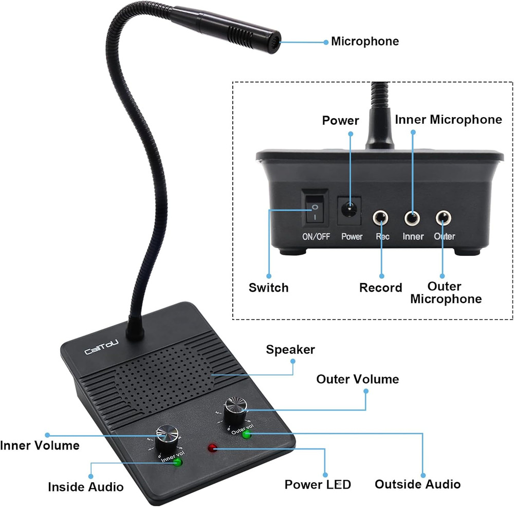 Window Speaker Intercom System,Dual Way Anti-Interference Intercommunication Mic