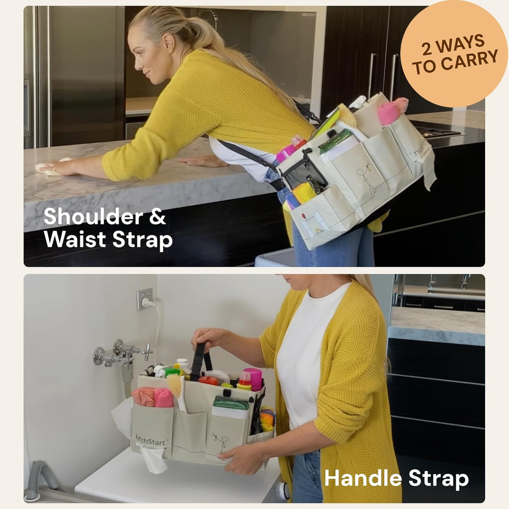 Multiuse Cleaning Caddy - Adjustable Straps & Caddy Organizer with Handle - Mesh