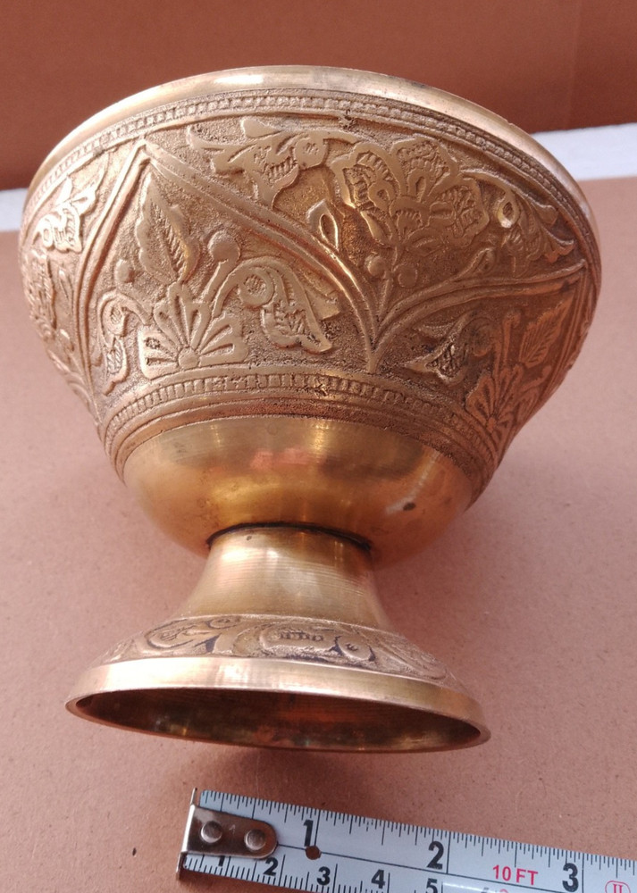 Brass Etched decorative lidded brass bowl ;- made in India [BA2]
