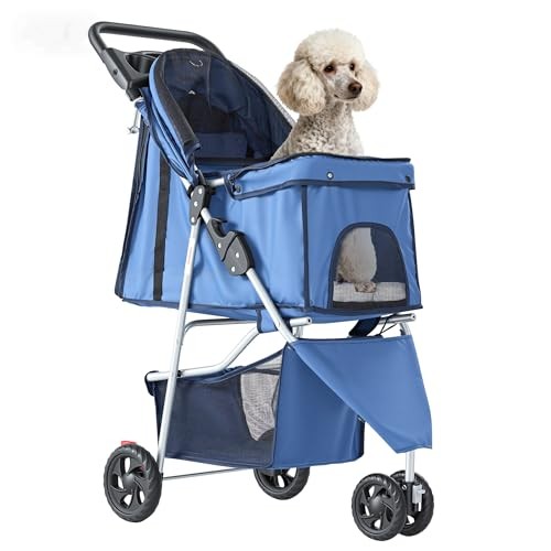 3 Wheel Pet Stroller for Dogs and Cats, Foldable, Lightweight Normal Size Blue