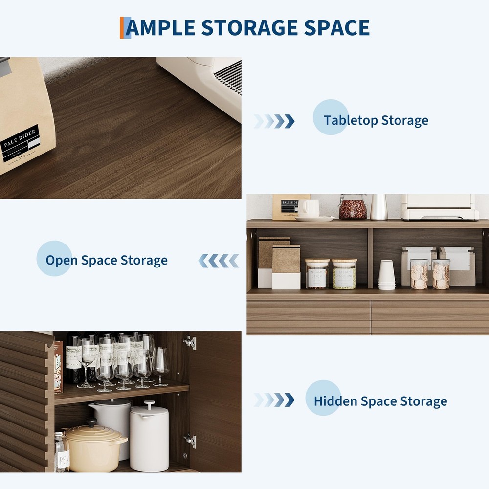 Fluted Storage Cabinet ,Sideboard Buffet Cabinet with Storage Adjustable Shelves