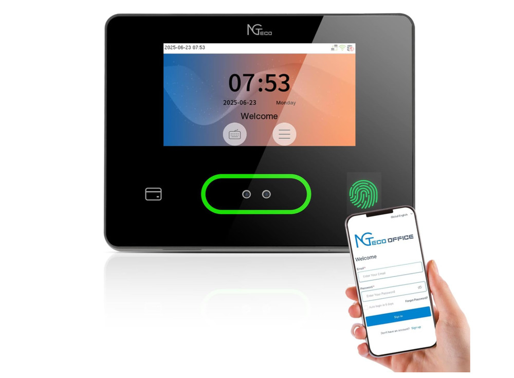 Time Clock Cloud-Based with Tuch Screen, 4-in-1 Remote Control Time Clocks for E