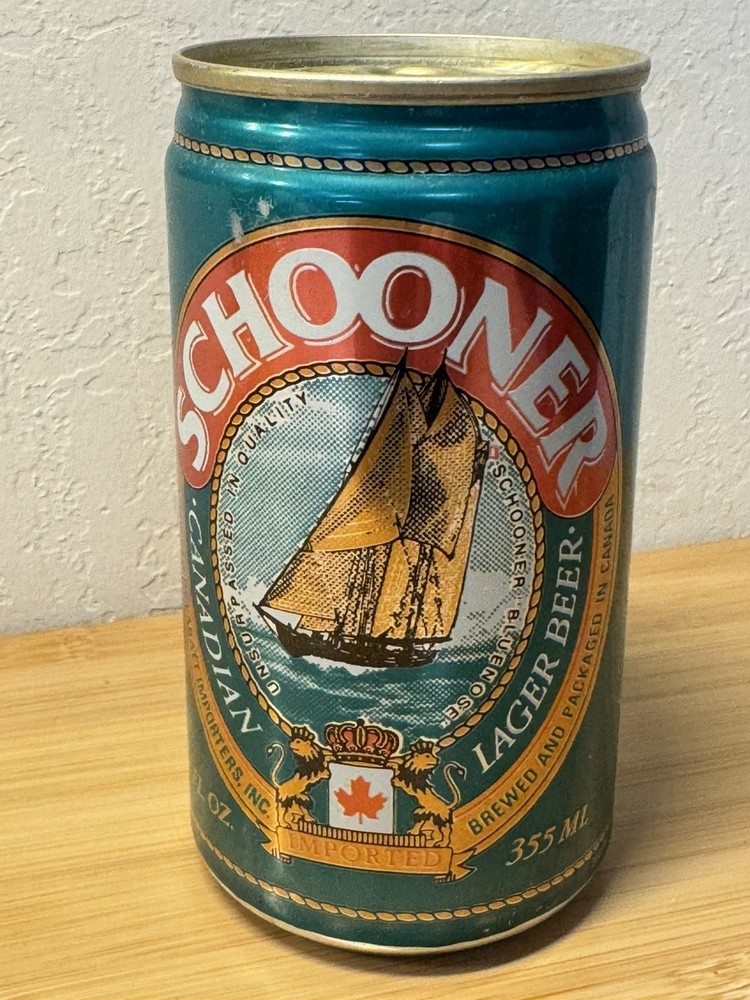Schooner Lager - Empty Beer Can - Bottom Opened - tall ships