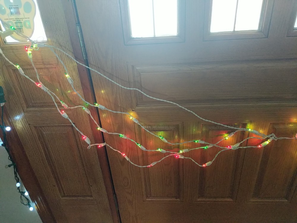 TWO Swag Style Indoor/Outdoor String Light Set 100 Red Green Bulbs, White string