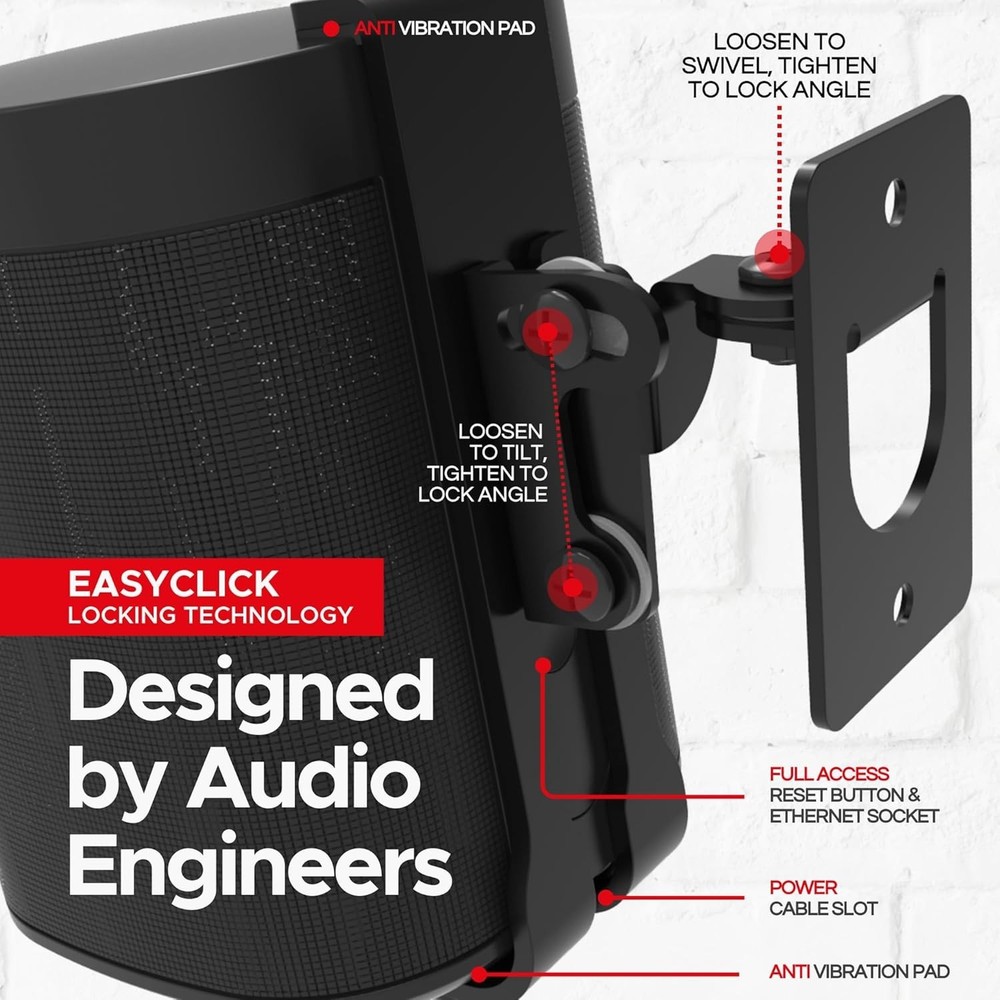 Custom Designed Wall Mount for Sonos Speakers - Easy Installation - Twin Pack