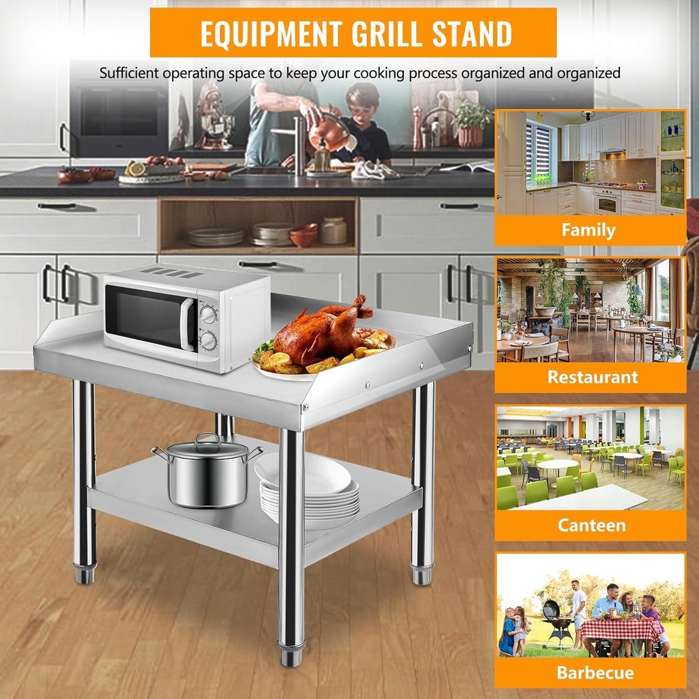 48"x28" Stainless Steel BBQ Grill Stand Kitchen Work Prep Table w/ 2" Backsplash