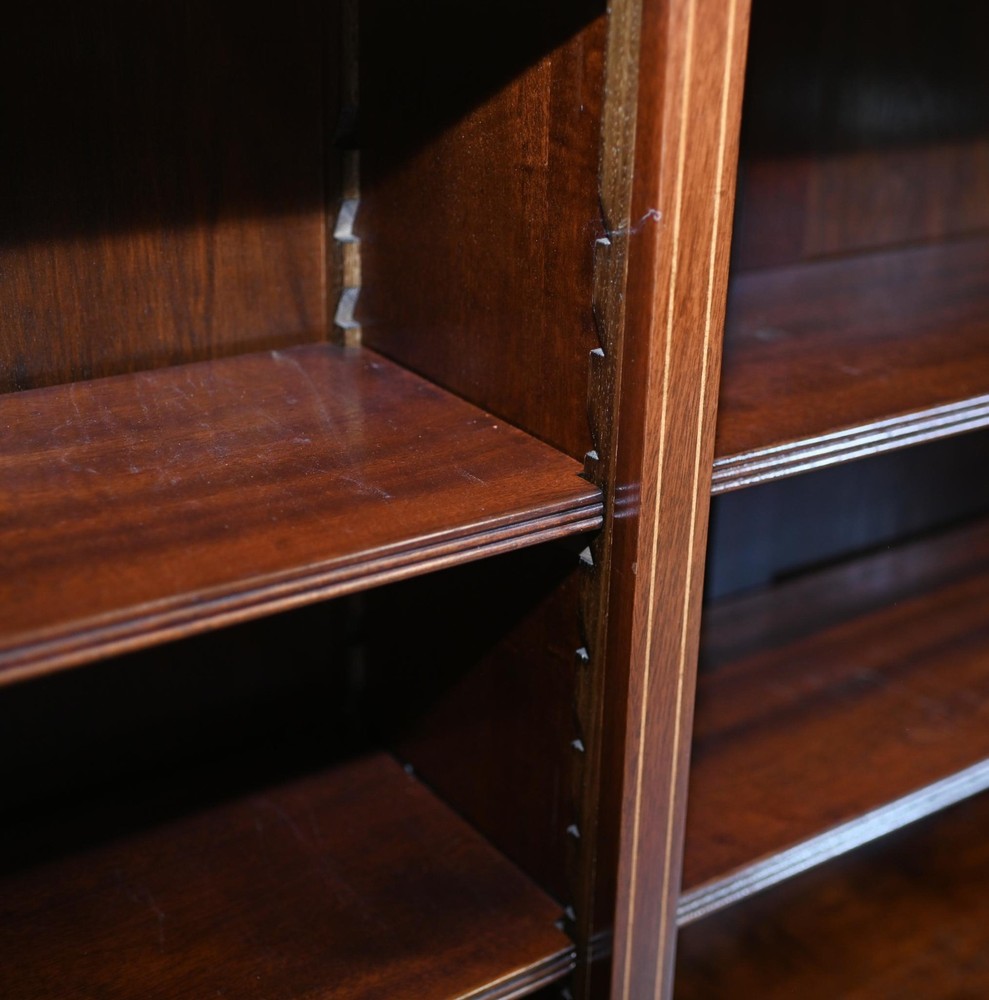 Wide Regency Open Bookcase - Mahogany Inlay Library Study