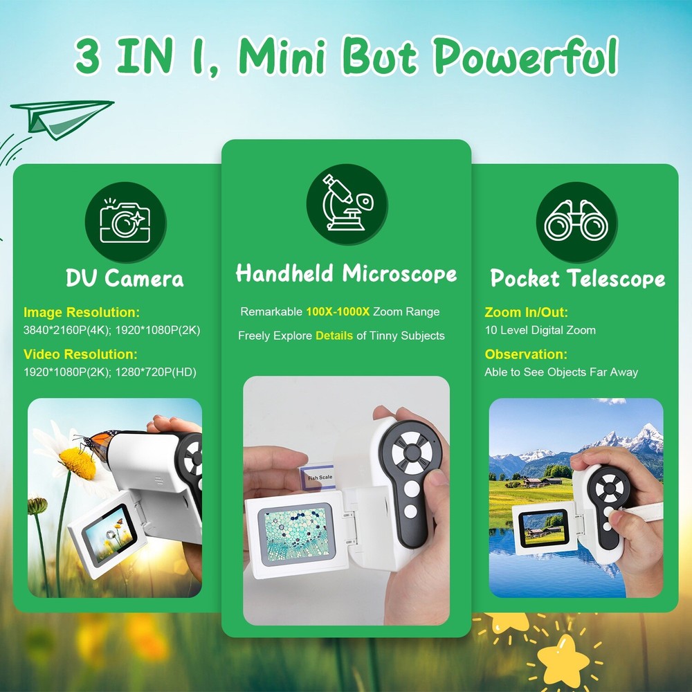 Kids’ Microscope Telescope Camera USB Mini Microscope w/32G MMC Card Microscope
