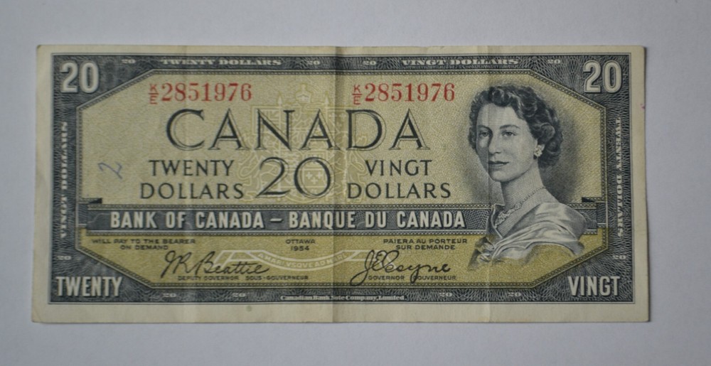 Canada 1954 $20 Twenty Dollar Bill Circulated