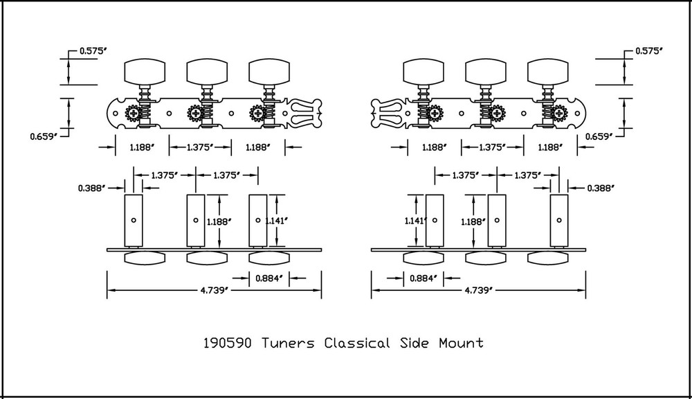 Tuning Machine Acoustic Guitar 3+3 Side Mount Chrome 190590CH