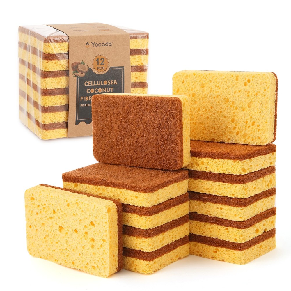 Cellulose Sponge 12 Pack Biodegradable Natural Kitchen Sponge Dual-Action Cle...
