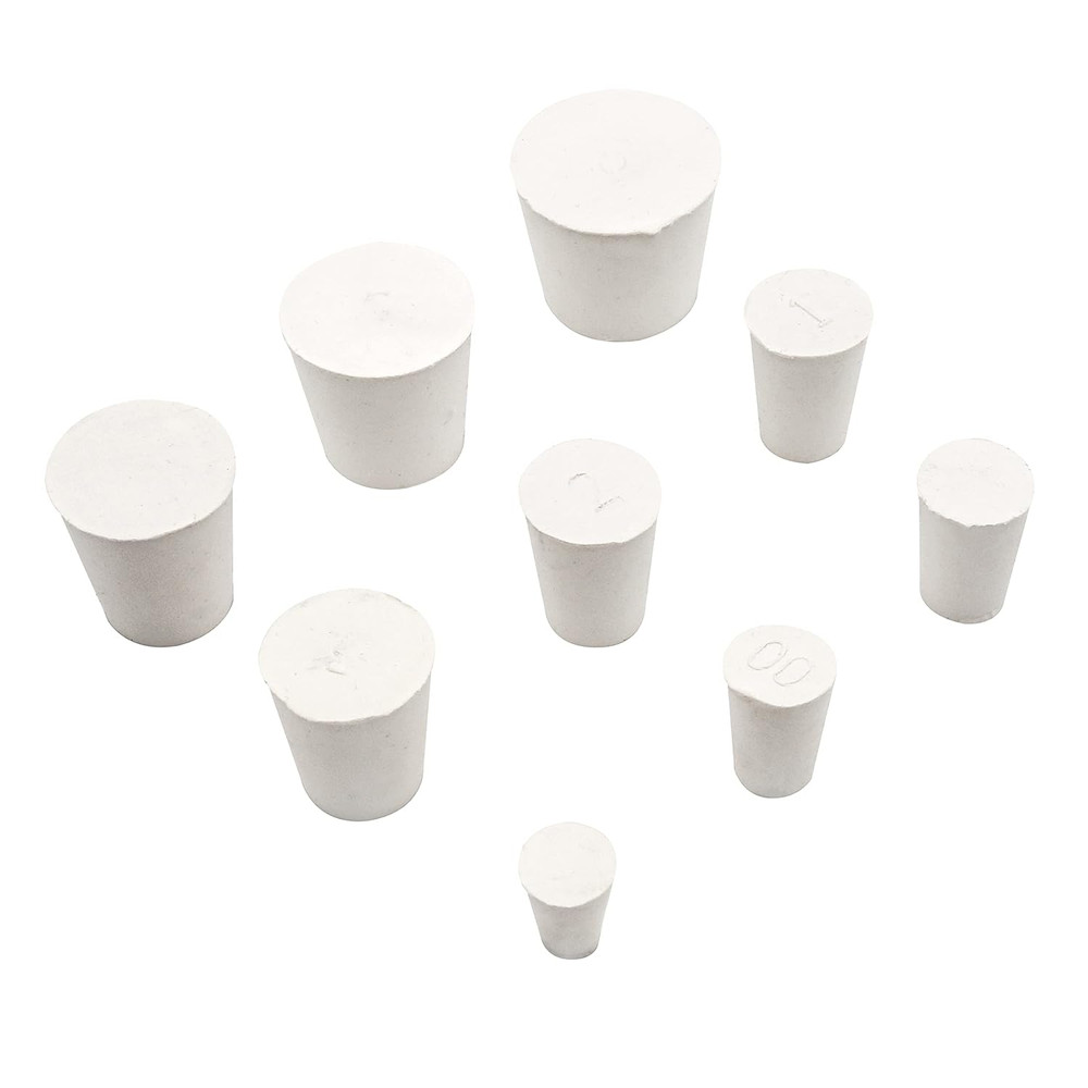 32 PCS (9 Assorted Sizes) Solid Rubber Stoppers, White Lab Plugs, Tapered Shaped