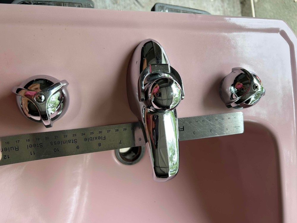 1954 Crane Pink Bathroom Sink - Drop-In - Atomic Chrome Knobs - Square Corners!
