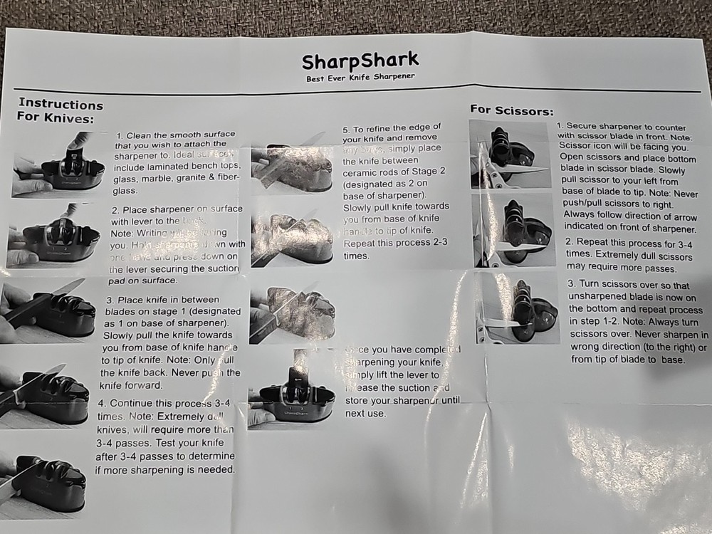 NEW SharpShark Knife & Scissors Sharpener Blue with Suction Base Pull Through