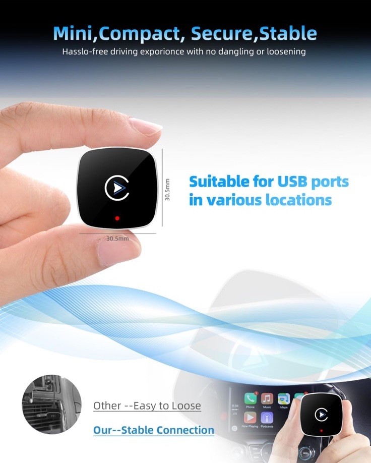 Wireless CarPlay & Android Auto Adapter A1 – Plug & Play – Open Box