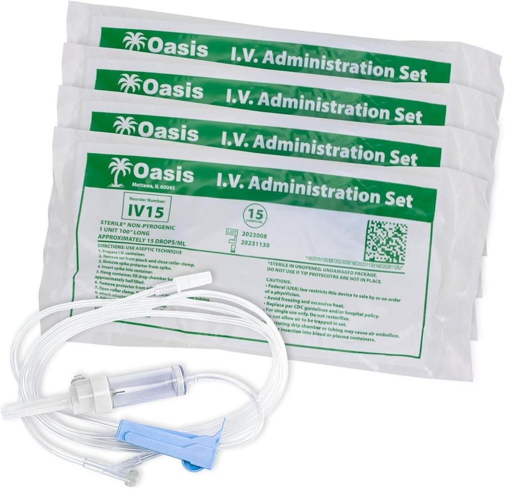 IV Administration Sets, Sterile, Includes Injection Site, 15 Drip/mL, 50/box