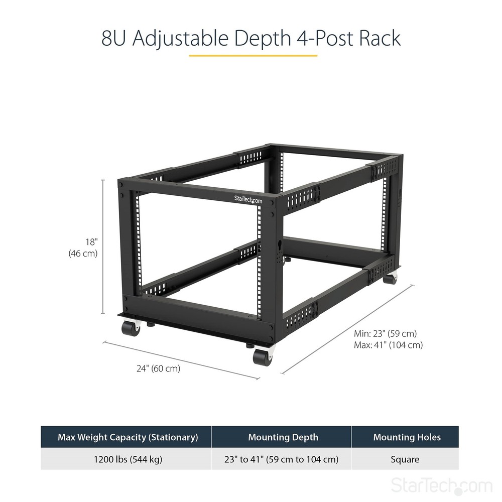 StarTech 8U 19" Open Frame Server Rack Compact 4 Post 4POSTRACK8U