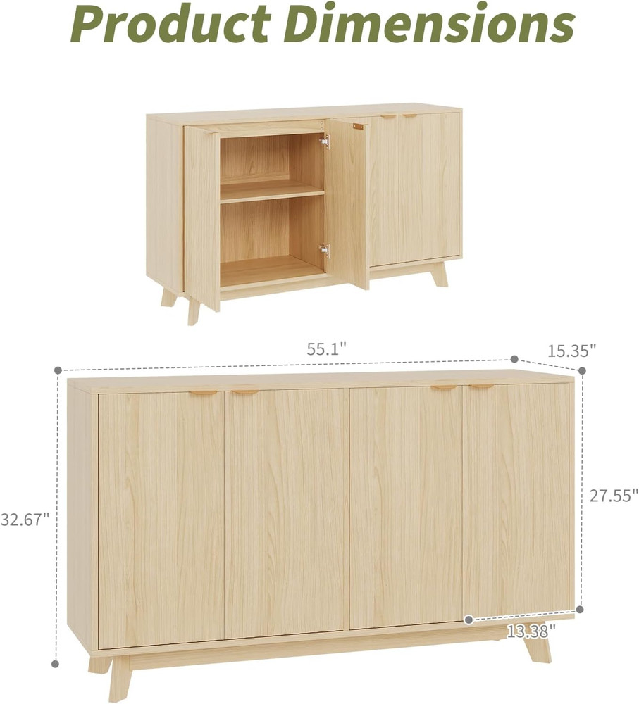 Modern 55.1" Sideboard Buffet Cabinet with Adjustable Shelves & Storage