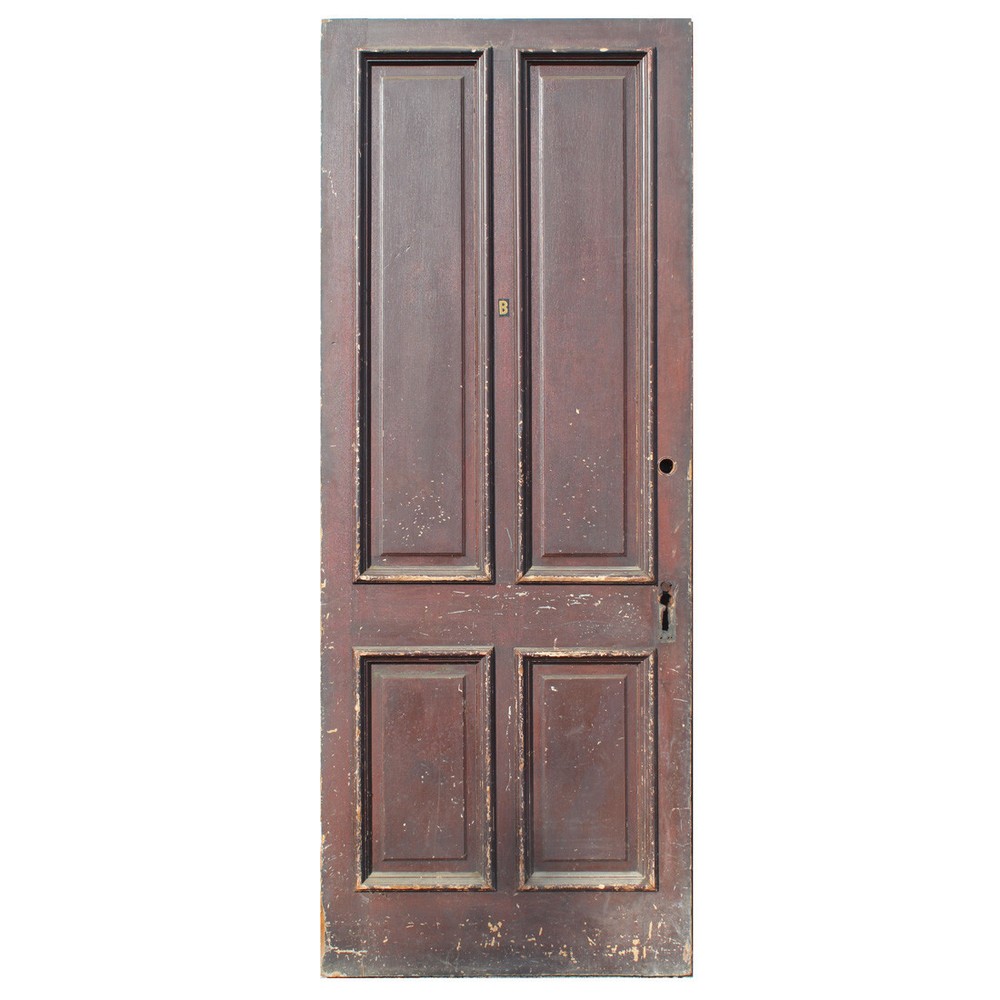 Salvaged 33" Solid Wood 4-Panel Door, Antique Doors, NED2253