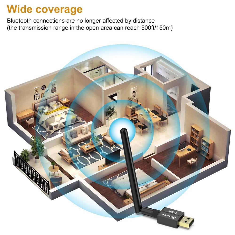 USB Bluetooth 5.4 Adapter for Desktop PC, Long Range 500FT Wireless Transfer ...