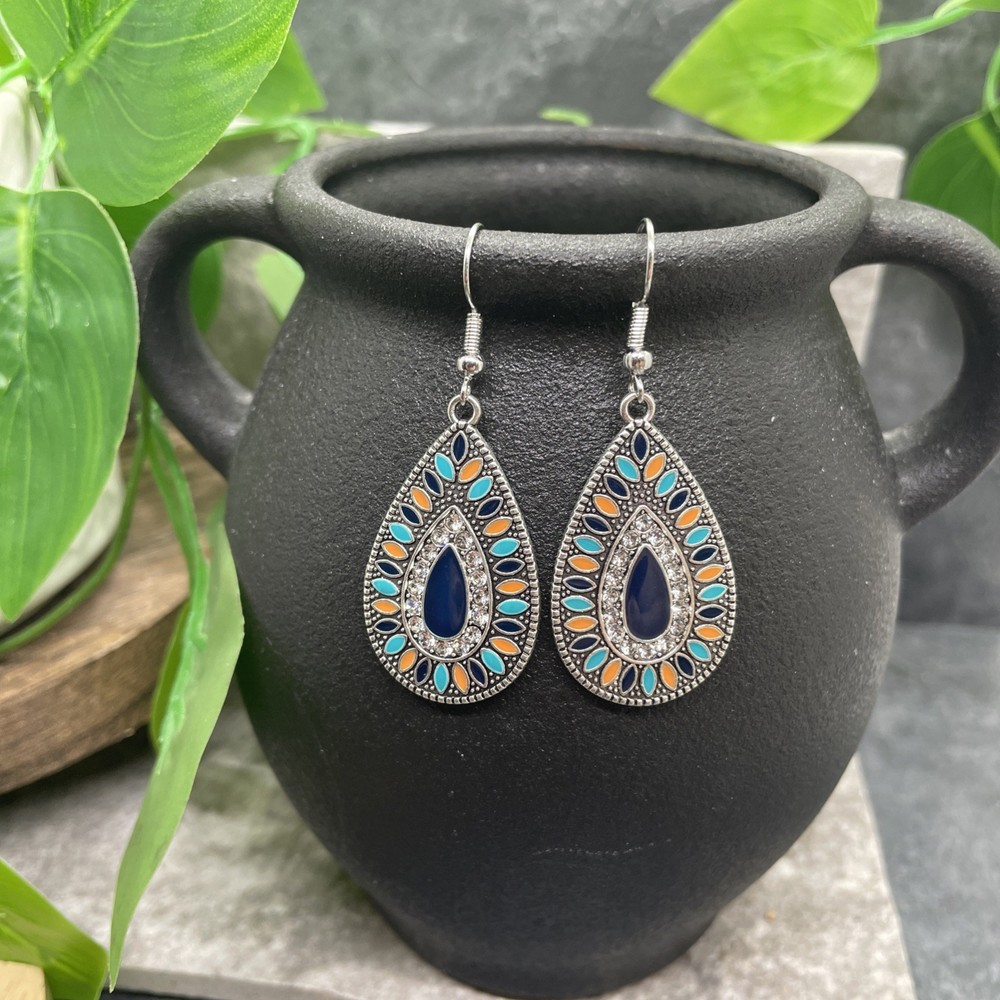 2” Silver-tone Boho Retro Earring Set Drop Dangle New Free Ship B6390