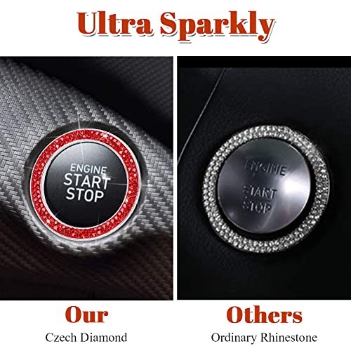 Red Push Start Button Cover Ring, Interior Crystal Diamond Rhinestone B-red