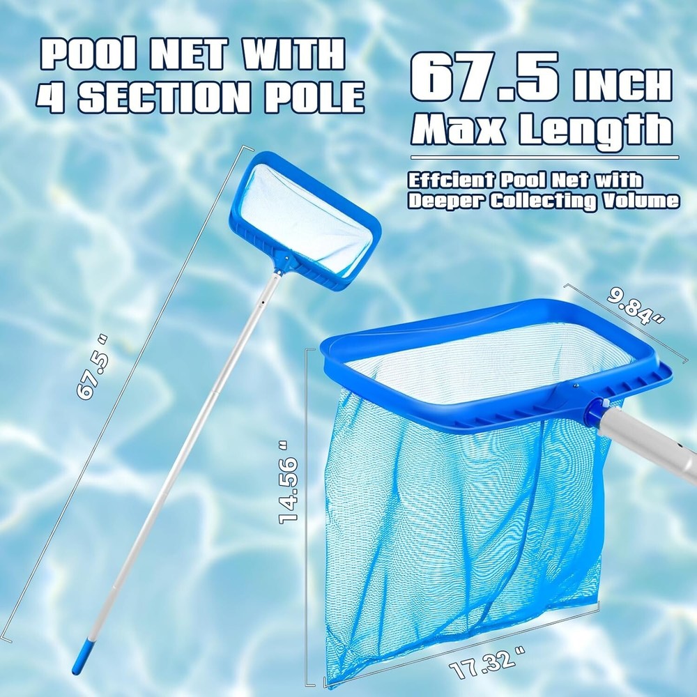 Durable Fine Mesh Pool Net with 26.4"-66.5" Adjustable Pole and Large Capacity