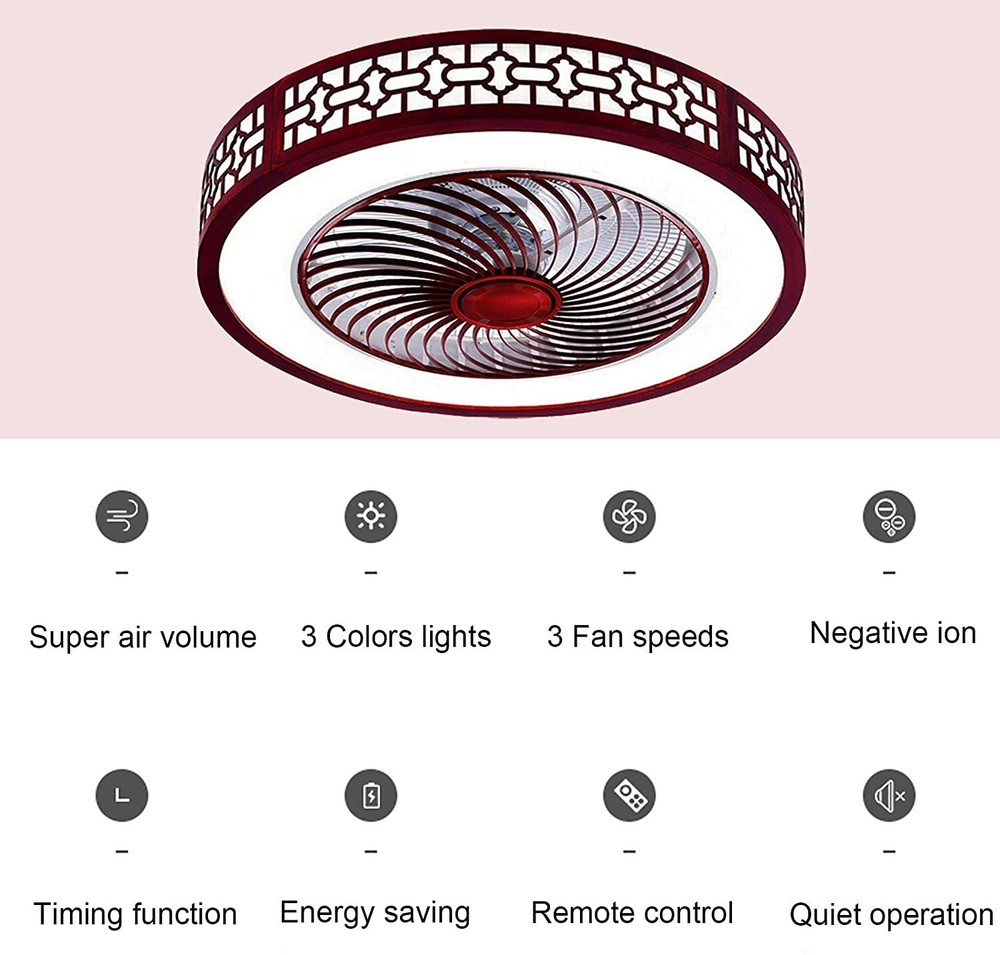 22''LED Light Flush Mount Chandelier Lamp Modern Ceiling Fan + Remote Control