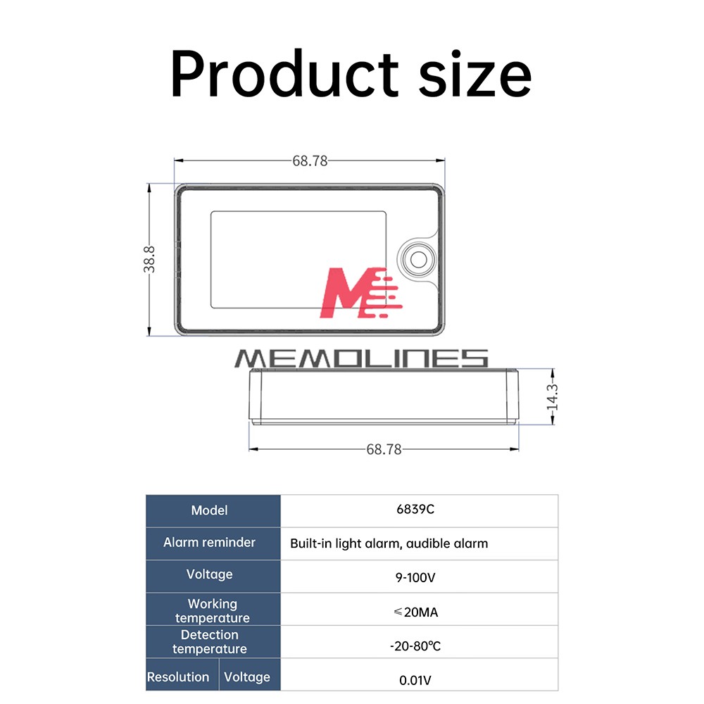 DC8-100V LCD Digital Battery Capacity Indicator Voltmeter w/ Temperature Display