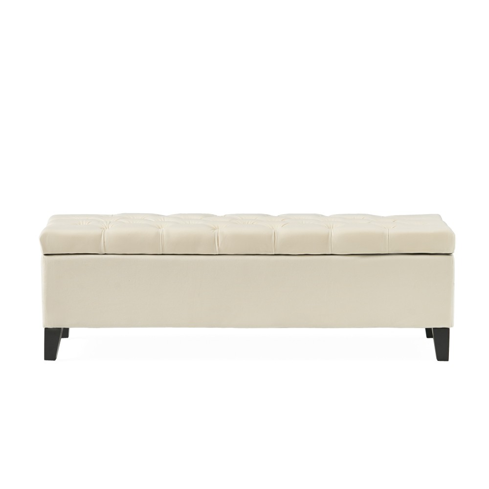 Light Gray Storage Ottoman Bench, Button Tufted Diamond Stitch Extra Seating