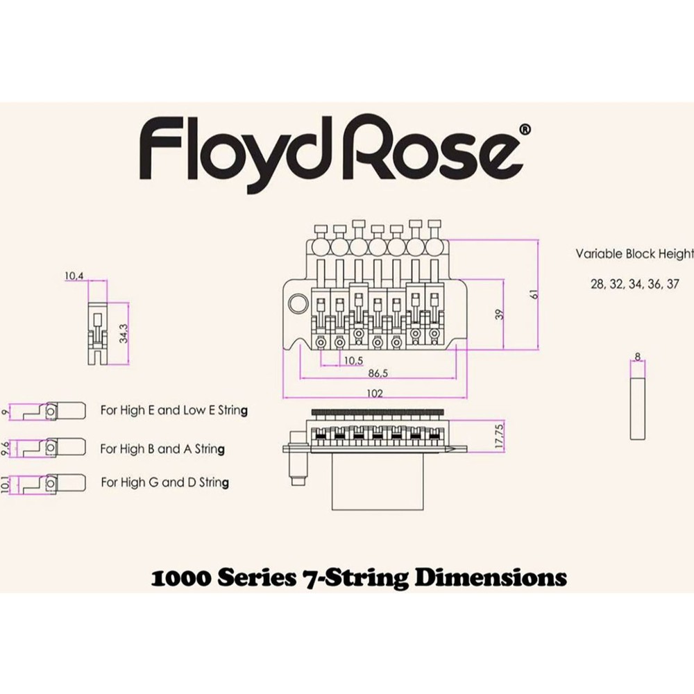 Floyd Rose FRTSSS3000 Special 7-String Tremolo System with Locking Nut, Gold