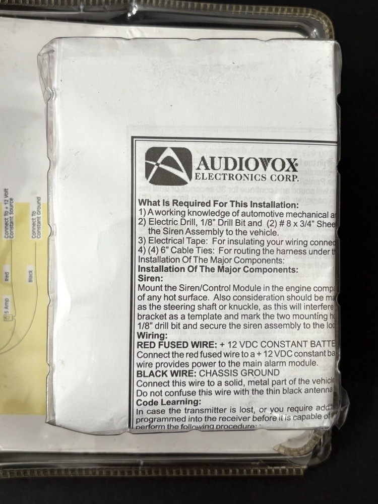 Audiovox Remote Security System Simple 2 Wire Installation 100-Ft Range AA930