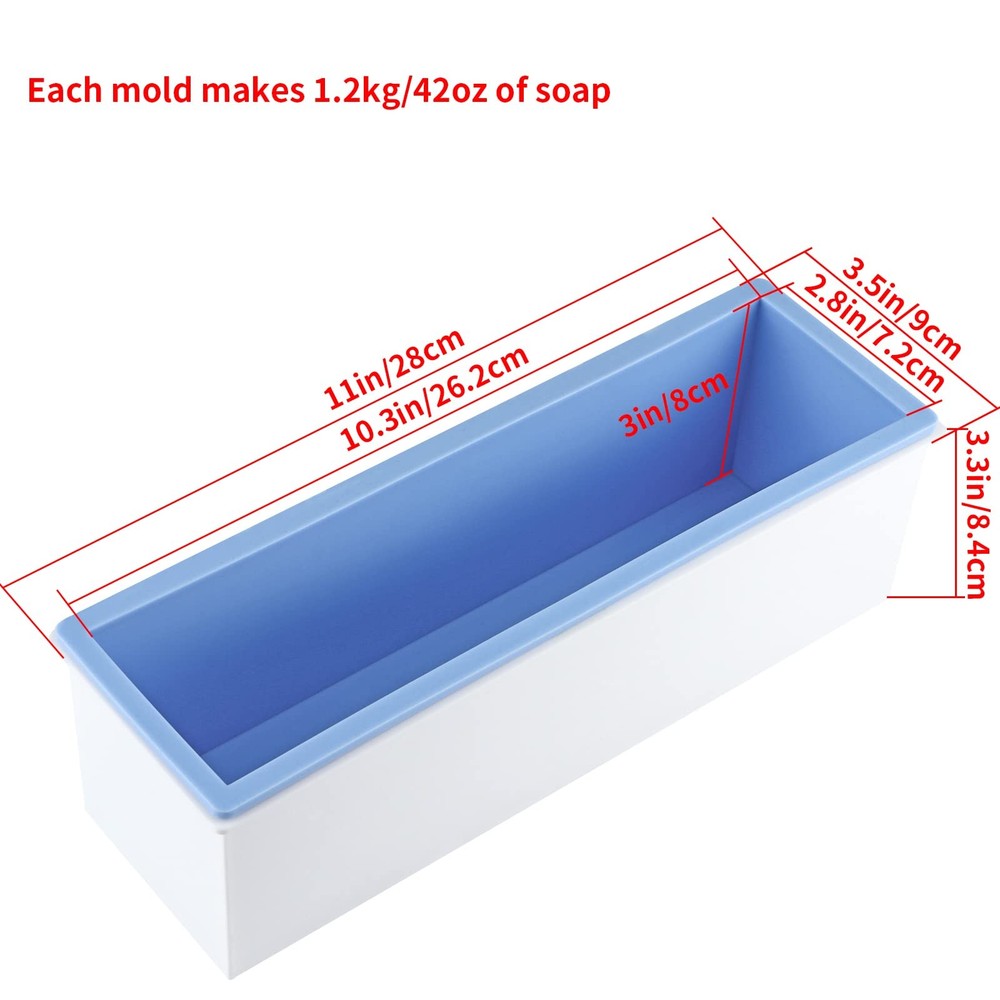 2 Pcs Loaf Soap Mold with Plastic Box, Flexible Silicone Rectangular Mold 42o...