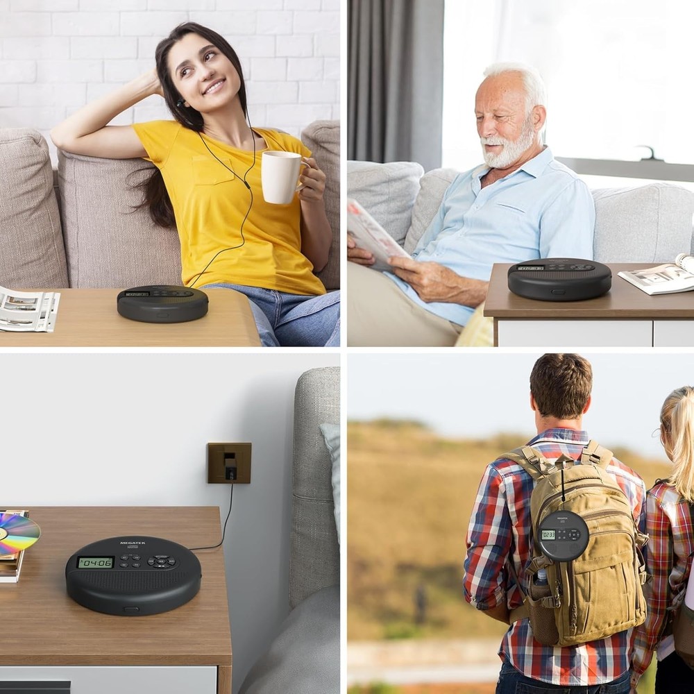 Portable Bluetooth CD Player for Car with FM Transmitter & Rechargeable Battery