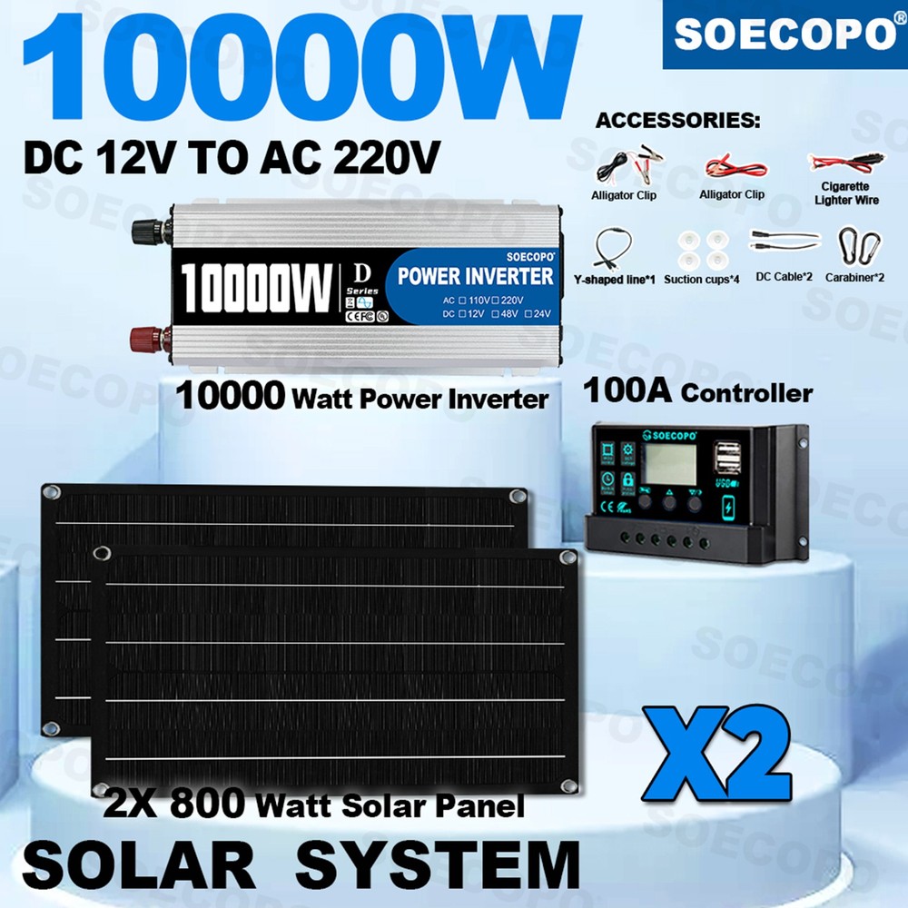 10000W Solar Starter Kit 2x High-Yield Solar Panels + 100A Charge Controller