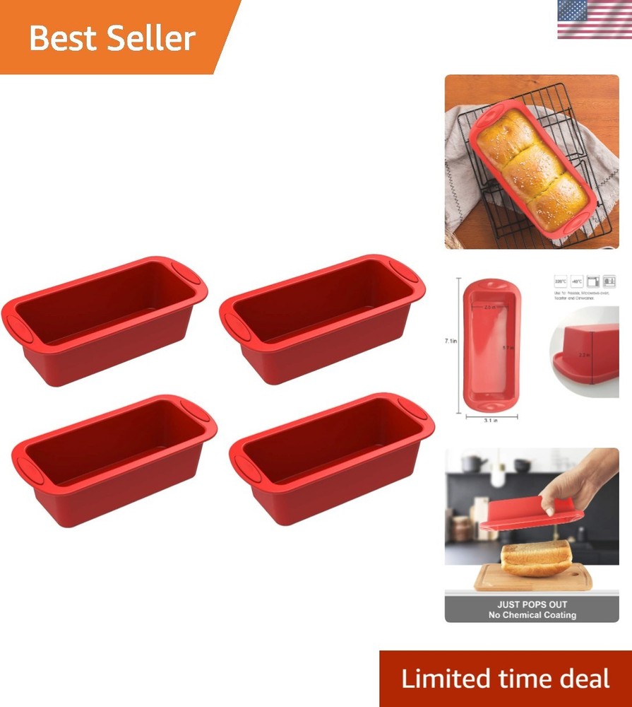Compact 4-Pack Mini Loaf Pans - Nonstick Silicone for Effortless Baking