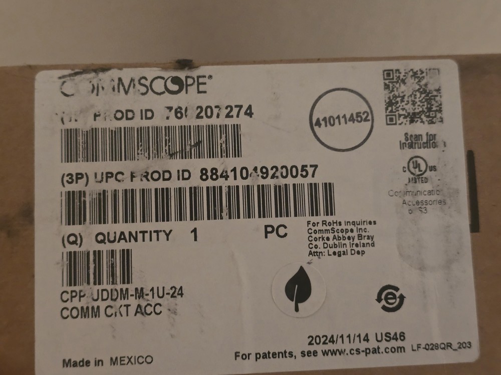 Commscope Unshielded Distribution Module Panel, M-series, 1U, 24 port, 760207274