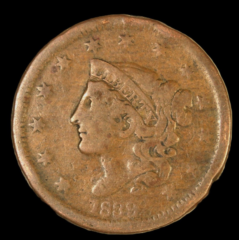1839 Large Cent - Choice Fine - SMH 1762