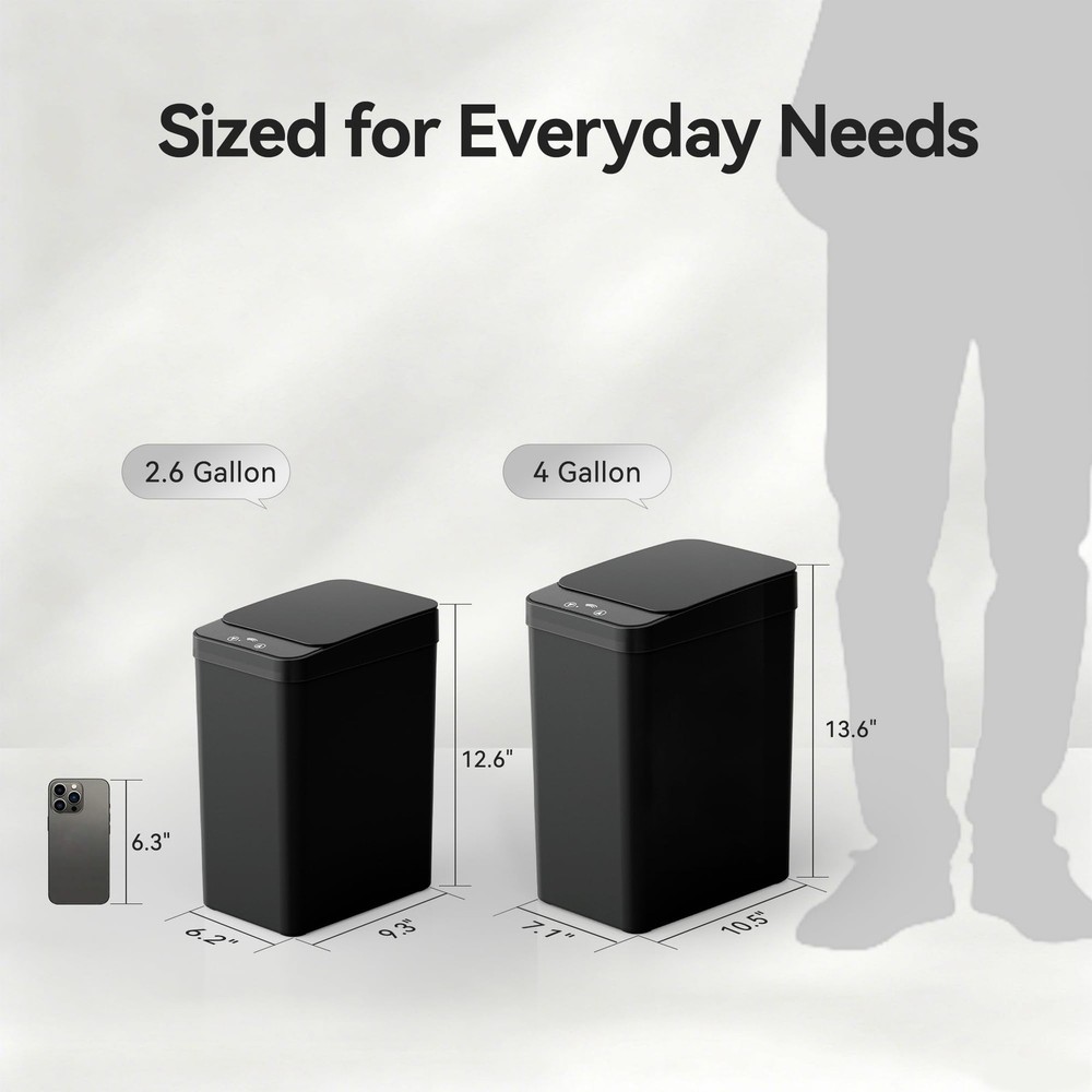 Bathroom Trash Can, 2.6 Gallon Automatic Motion Sensor Touchless Garbage Can,...
