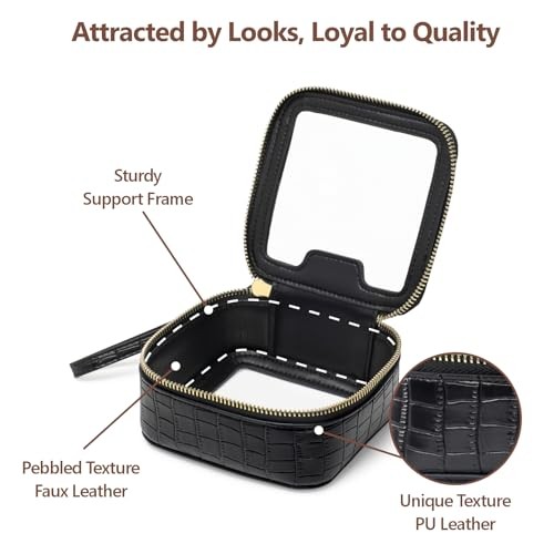 Clear Makeup Bag - TSA Approved Structured Stylist (Mini - Hard Frame) Black