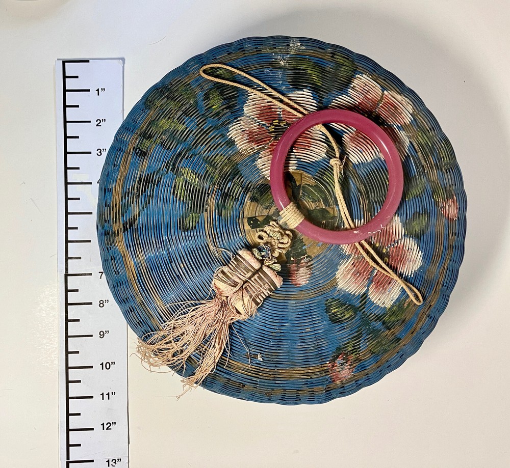 Hand Painted Vintage Round Sewing Basket