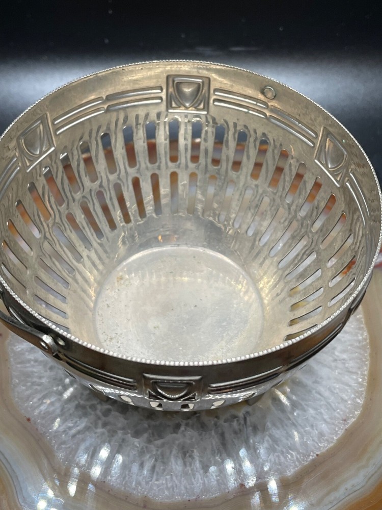 Anitque silver Plated Candy Nuts Trinket Basket Germany with Handle Unmarked