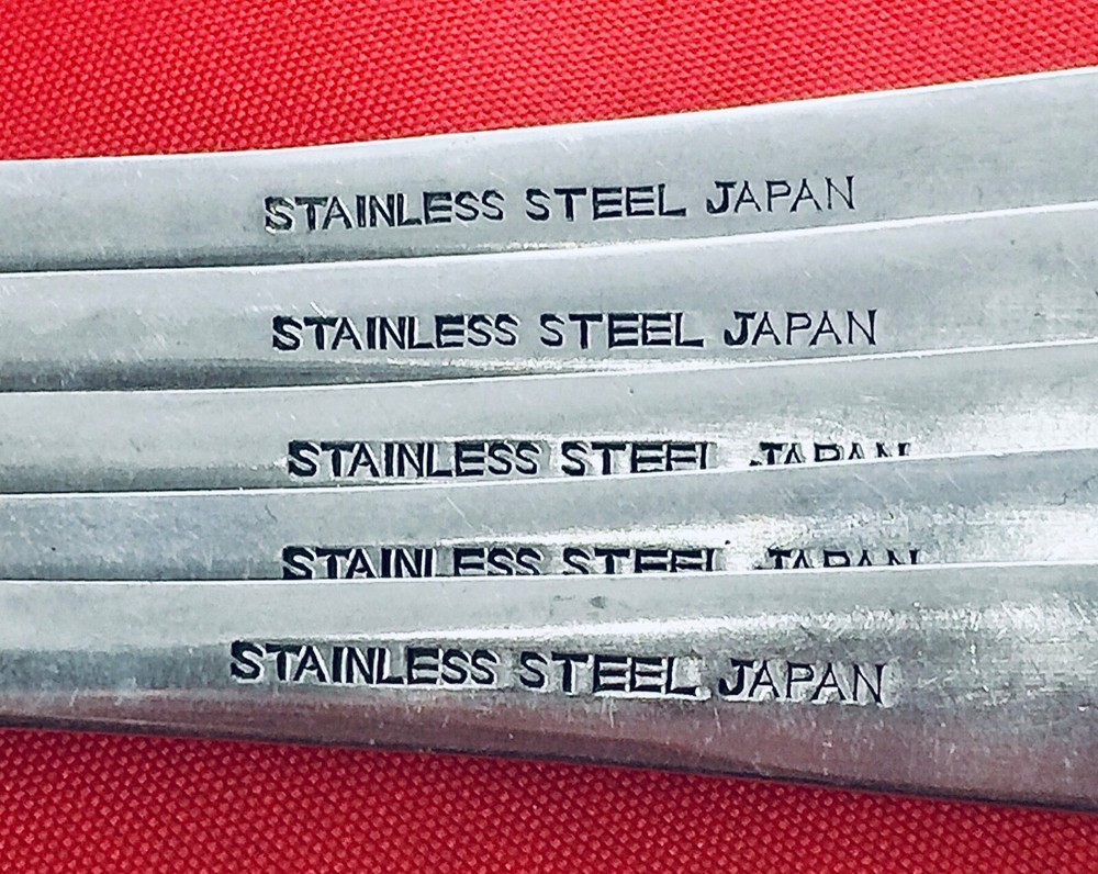 5 UNF262 DINNER FORKS SCROLLS BLK ACCENT UNKNOWN MAKER VTG JAPAN RETIRED HTF